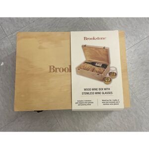 New Brookstone Wooden Wine Case Gift Box with Glasses